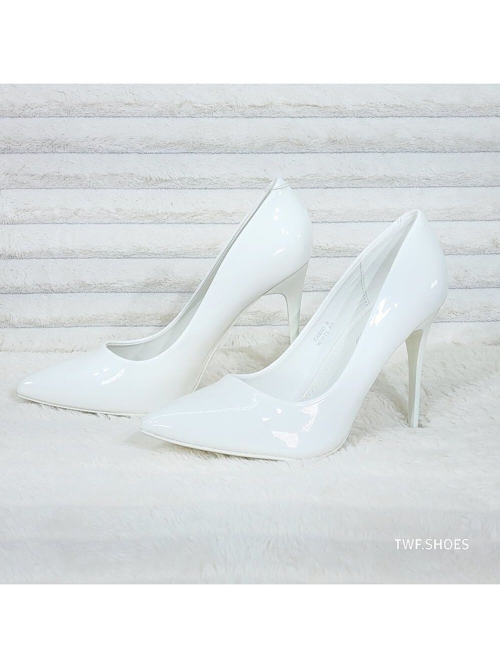 Bright White Shiny Patent High Heel Pumps Matching Colored Sole Fabio